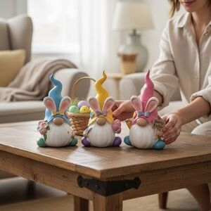 Hobby Lobby Easter Gnome Figurines 3 pc. Set- Blue, Yellow, Pink NWT